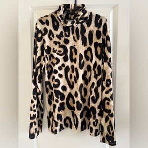 NWT H&M Leopard Print Turtleneck Top with Cut Out Back Size Large